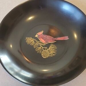 Couric 8 inch round red cardinal tray pine branch dish Vintage
